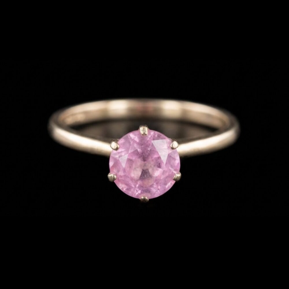 10k Yellow Gold And Pink Sapphire Vintage Round Solitaire Ring Size 6 Signed